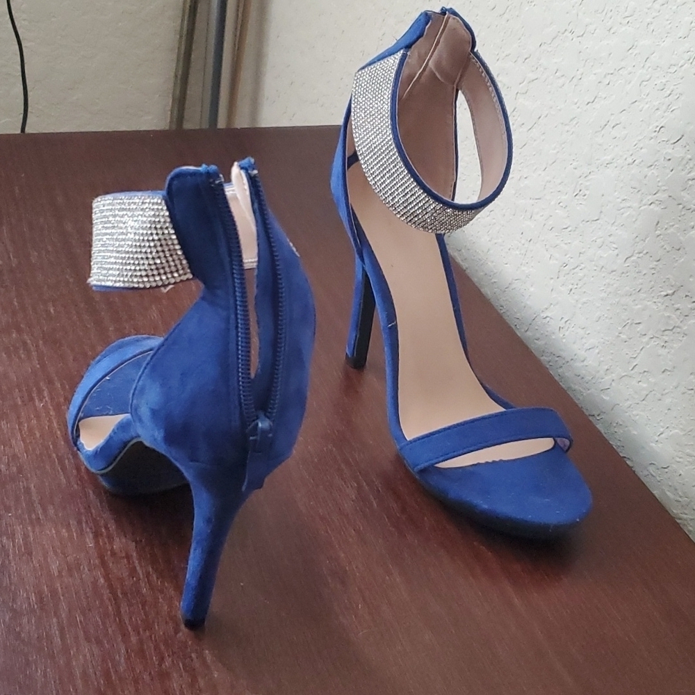 4/$30 Rhinestone cuff stiletto blue suede heels sz 9 ** - Picture 4 of 14